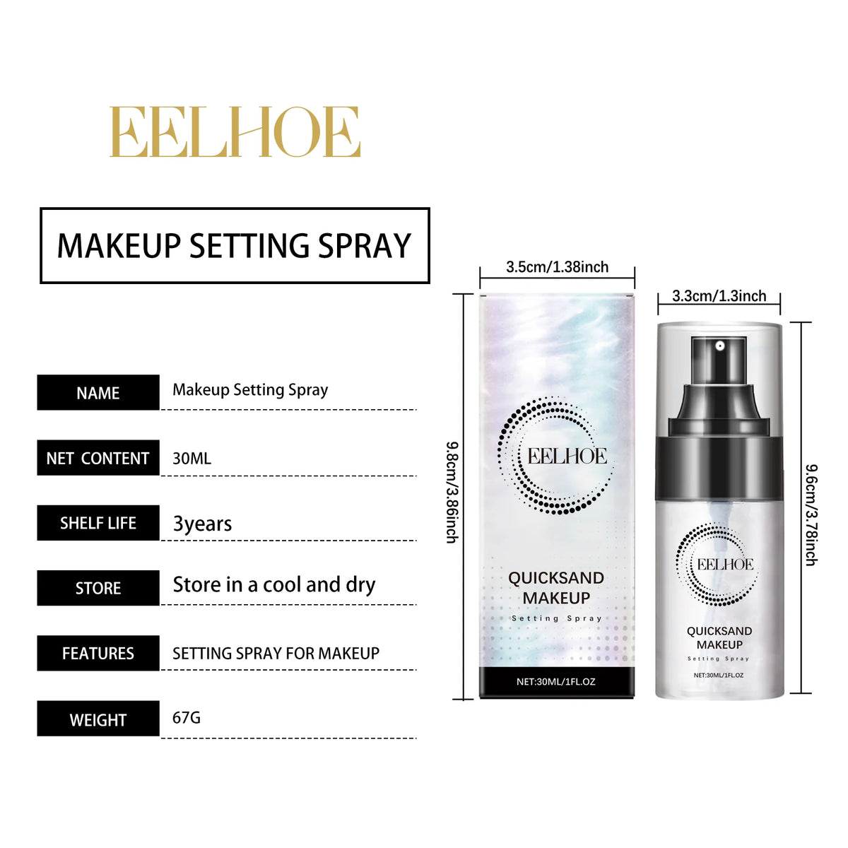 Quicksand Makeup Setting Spray, Long Lasting Makeup Fixing Spray with Mint Leaf & Hyaluronic Acid, Oil Control Refreshing Face Mist 30Ml